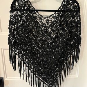 Black Crochet Fringe Shawl